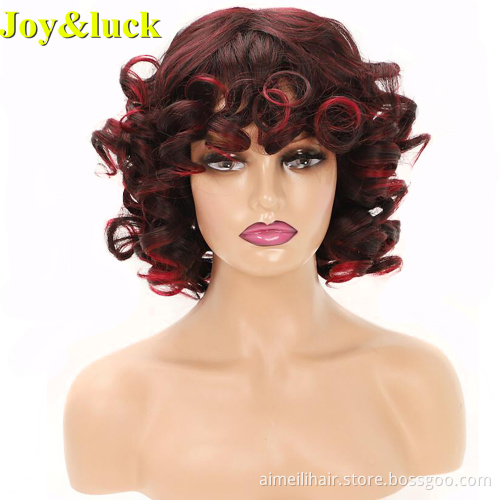 African Wholesale Hair Wigs for Black Women Daily Life Natural Short Bouncy Curly Ombre Brown Ladies Synthetic Full Hair Wigs